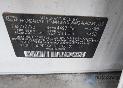 2015 Hyundai Sonata Se z USA, uszkodzony, nr VIN 5NPE24AF5FH186401